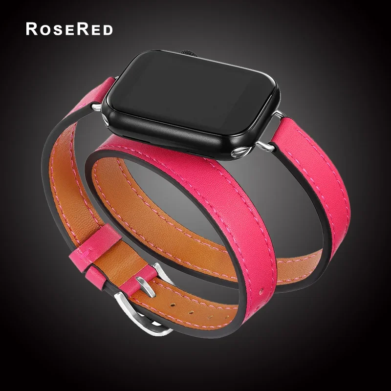 Läderarmband för apple watch-band ultra 2 49mm 40mm 41mm double tour 45mm 42mm 44mm för iwatch-serien 9 8 7 6 se 5 4 3 26 38mm