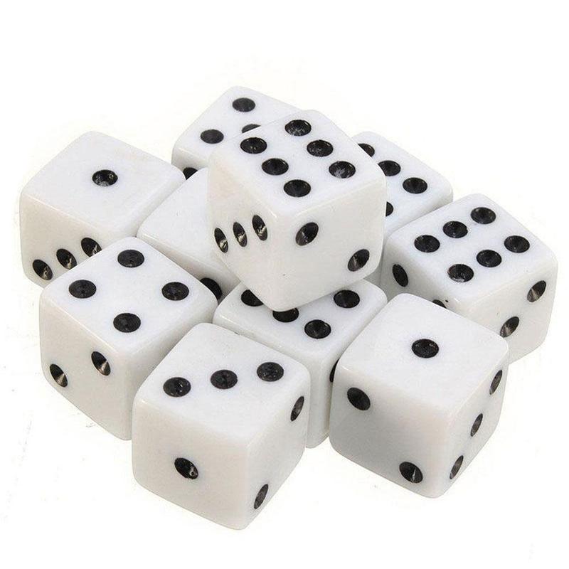 10Pcs 16mm White corner Six Sided Spot Playing Games Dice Set Opaque Dice For Bar Pub Club Party Board Game