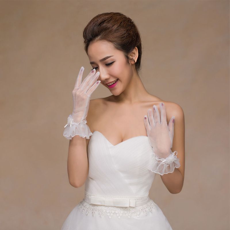 Brudekjoler tilbehør tynde mesh blomster med fingre korte handsker glamour dame fest rollespil handske