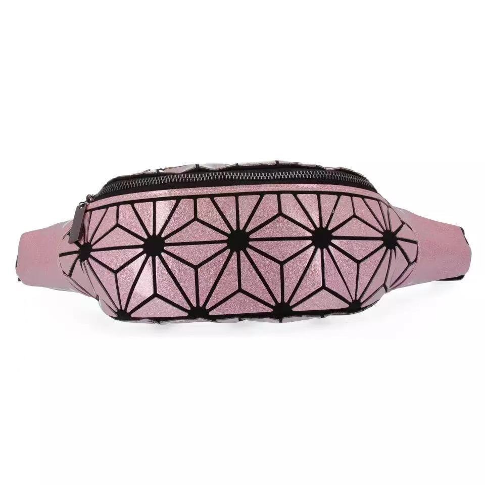 Holographic Waist Bag Geometric Pack for Women&Men Travelling Purse Wallet Luminous Belt Bum Iridescent Chest Bag: 4