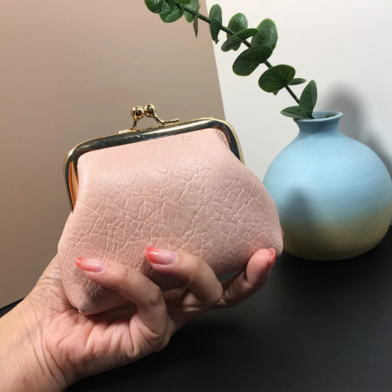 Women's Coin Purse Oil Wax Leather Wallet Buckle Mini Wallet Coin Bag Lipstick Storage Bag Ladies Clutch Bag Case: green