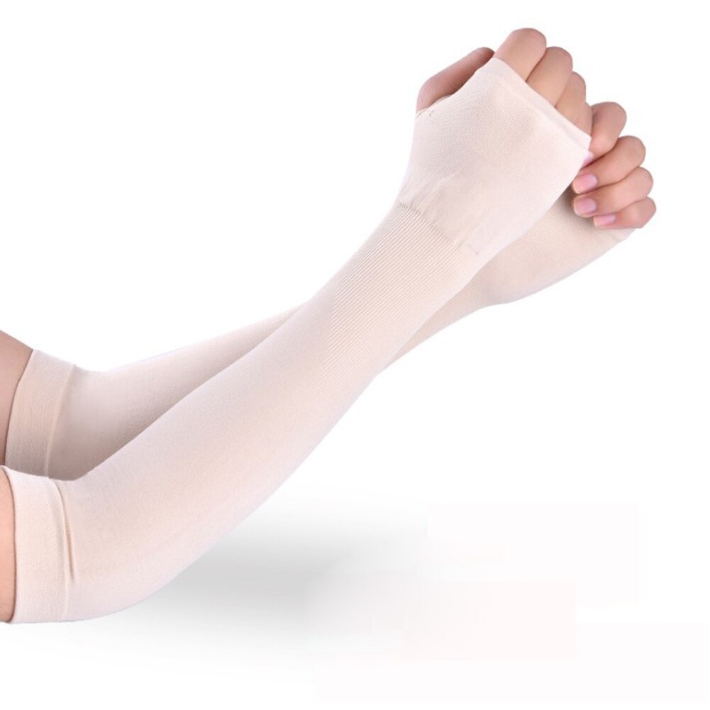 Mangas de brazo de seda helada, Protector solar, guantes largos, protección de mano UV, para exteriores brazo, calentador de medio dedo, 2 uds.: nude
