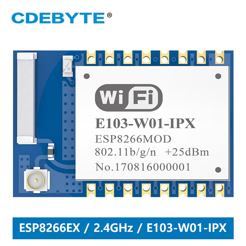 ESP8266EX inalámbrica de 2,4 GHz módulo 20dBm 100mW módulo WiFi UART SMD 802,11 b/g/n/IPX antena cerámica E103-W01-IPX CDEBYTE