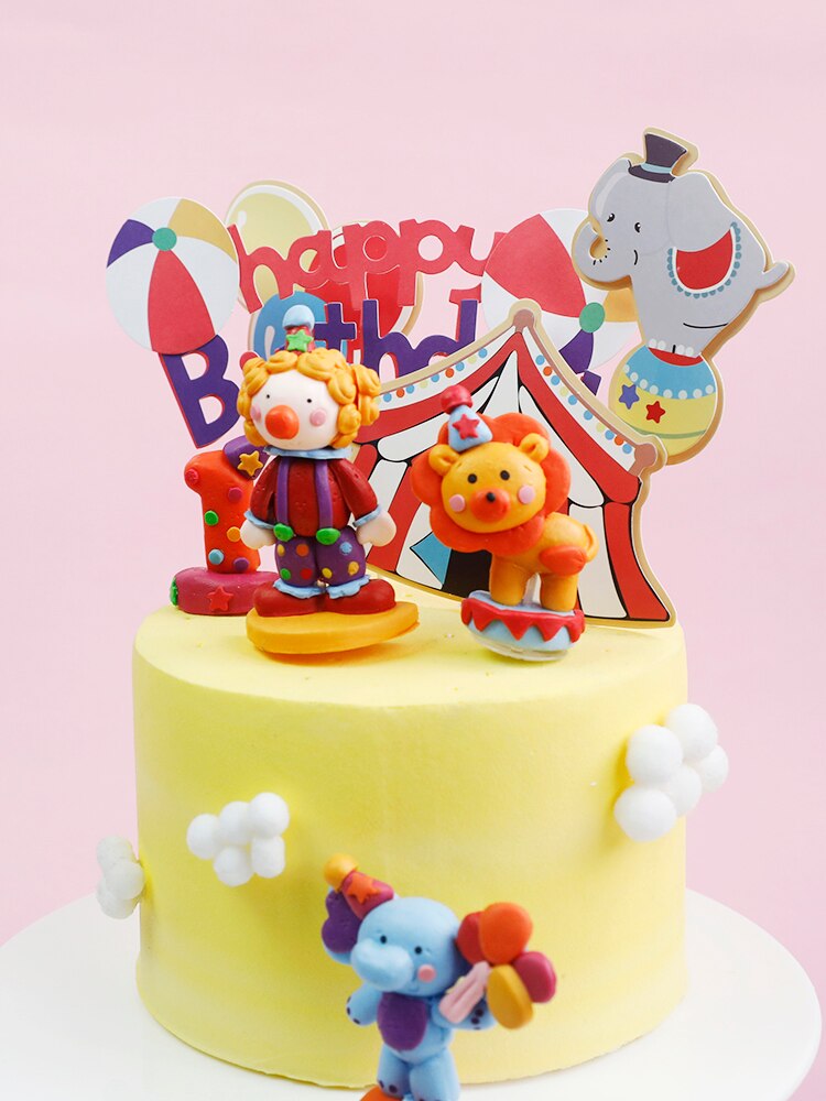 Leeuw Circus Clown Olifant Bal Cake Topper Voor Verjaardag Decoratie Bruiloft Benodigdheden Baby Shower Bakken Dessert Kid Liefde