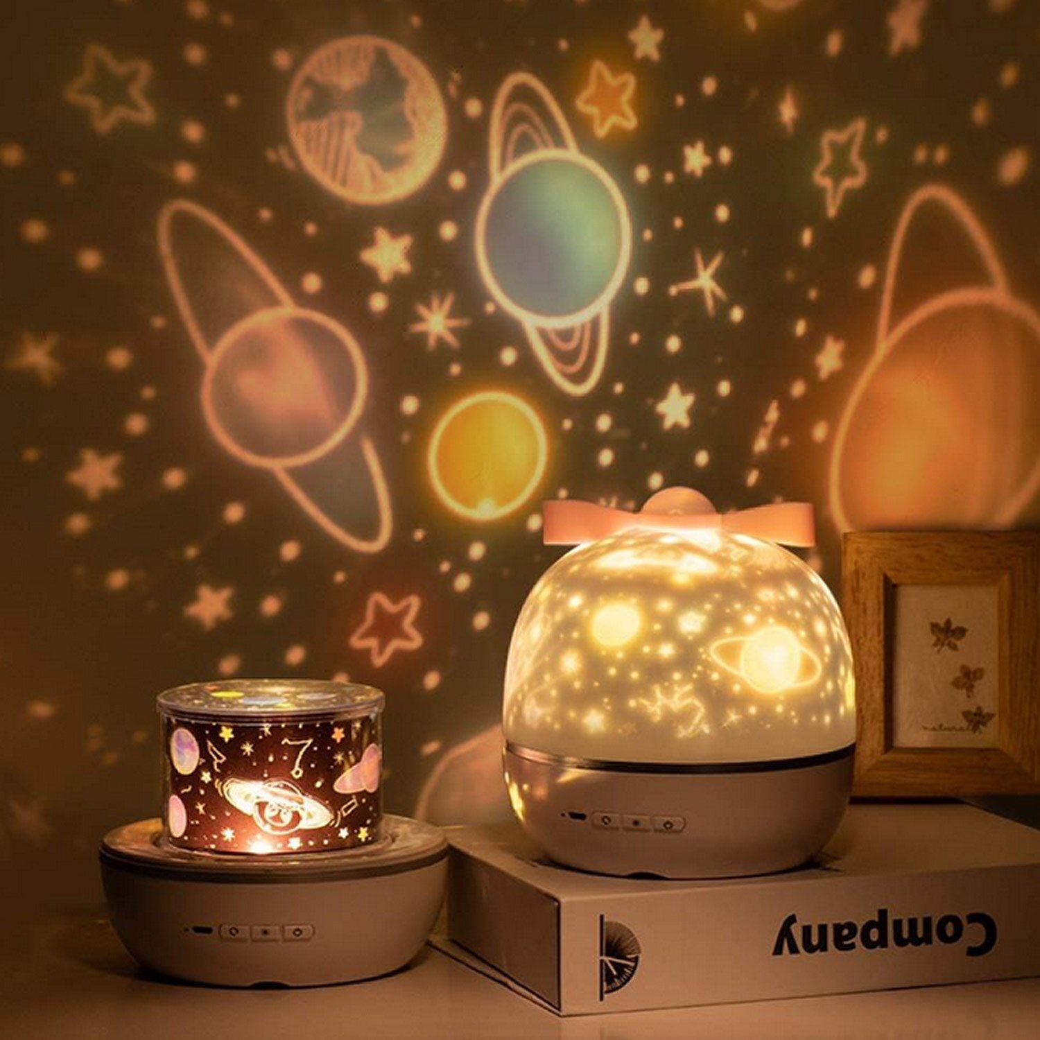 Starry Romantic 360 Degree Rotating Star Projector Lamp Night Light with USB Music 3-Light Color 6-Film for Kids Bedroom Party