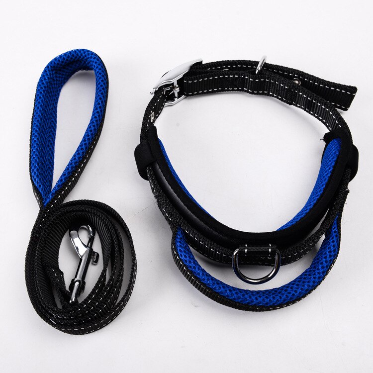 Halsband Leash Set Mesh Ademend Verstelbare Halsbanden S/M/L Nylon sterke handvat tractie Leash honden accessoires: Blue / S