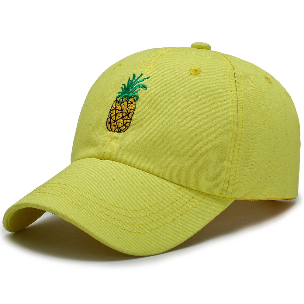 Pineapple Embroidery Baseball Cap Cotton 100% Hipster Hat Fruit Pineapple Dad Hat Hip Hop Cotton Snapback Cap hats: yellow