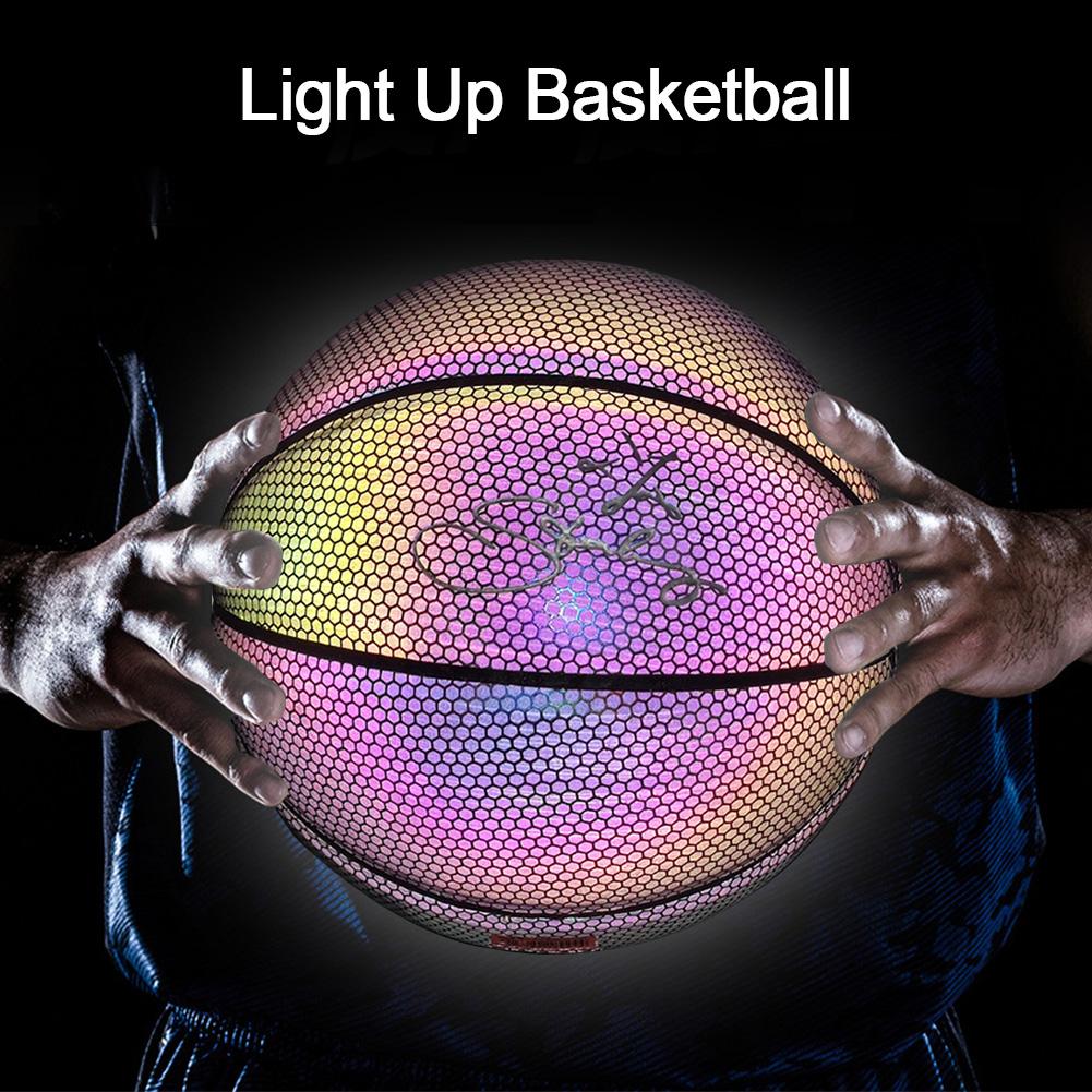 Ballon de basket Fluorescent sans batterie, brillant dans la nuit, brillant après le soleil, taille et poids officiels (S)