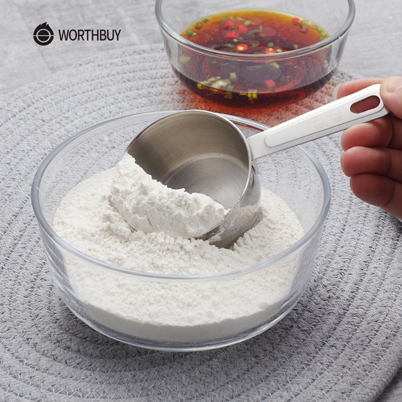 WORTHBUY Stainless Steel Measuring Cup Kitchen Measuring Spoon Scoop For Baking Tea Coffee Kichen Accessories Measuring Tool Set