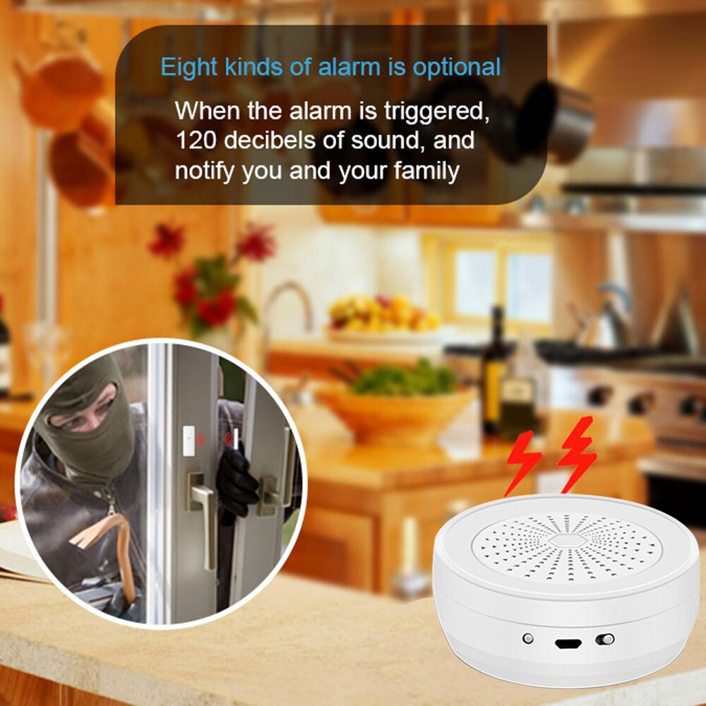 DPK4 Tuya Smart Home Alarm System Door Sensor PIR Doorbell SOS Alexa Google Voice Command Arm/Disarm system with Security Code