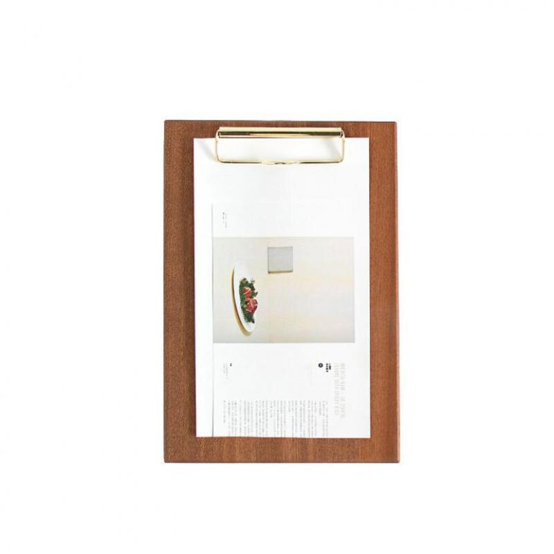 Soporte de menú de madera maciza de latón para restaurante, Clip de menú para cafetería, Panel de cojín, Clip para tablero de archivos, Clip de etiqueta de Metal: 12X18.5cm