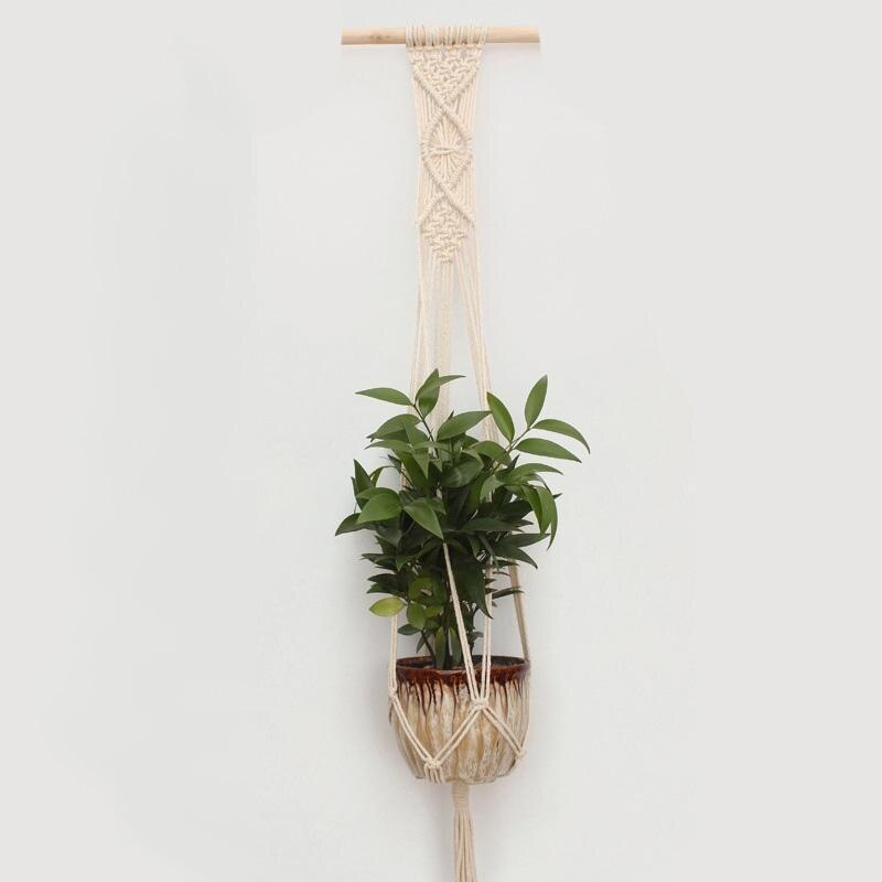 LanLan 2PCS Macrame Plant Hanger Indoor Outdoor Hand Knit Hanging Planter Wood Stick Basket Wall Art