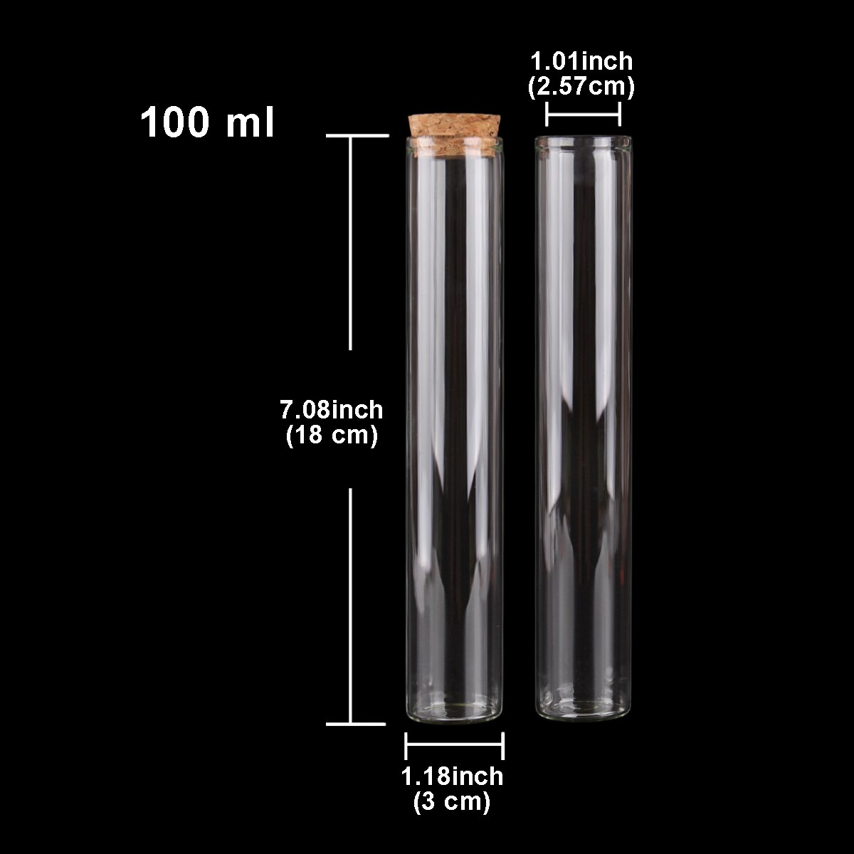 15ml/25ml/30ml/35ml/40ml/45ml/50ml/55ml/60ml/80ml/100ml små provrör i glas med korkpropp flaskor burkar injektionsflaskor 24 st: 100ml(30 x 180mm)