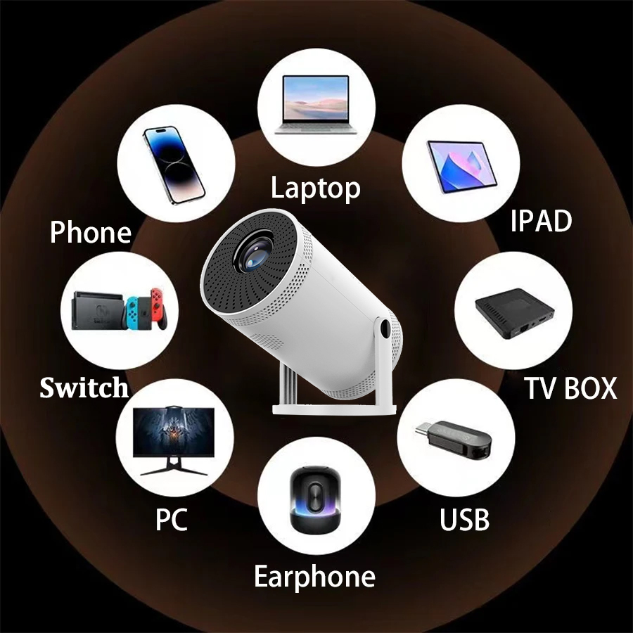 KaiAqua FY300 4K Projector 260ANSI 1080P Support Auto Keystone WIFI6 Mini Cinema Theater Video 180° Rotation Portable Projectors