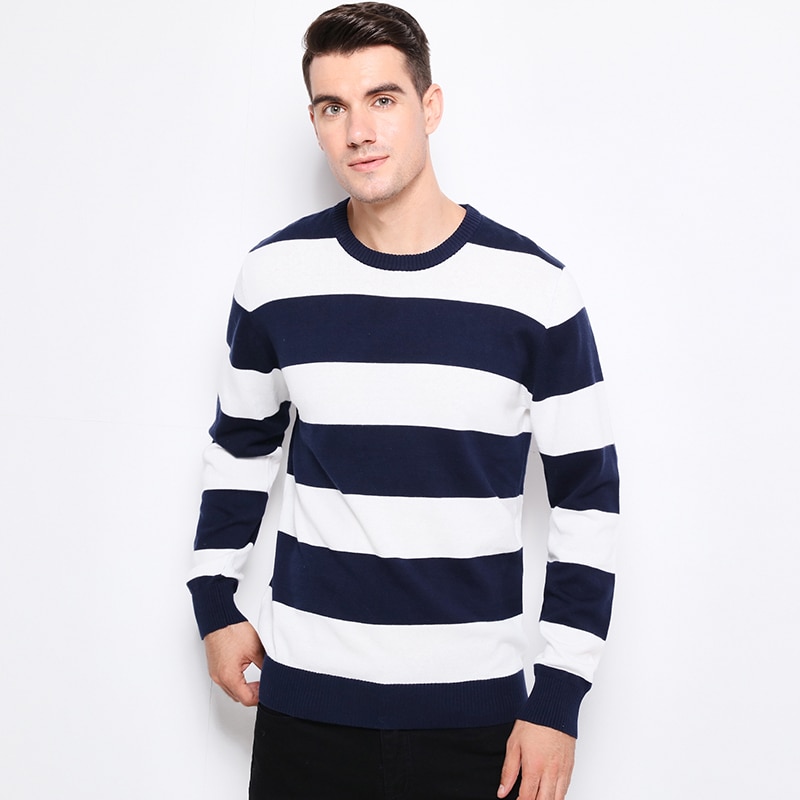 Automne hiver vêtements hommes tricoté pull rayures épaisses Slim Fit pull hommes 100% coton o-cou chandails pour hommes
