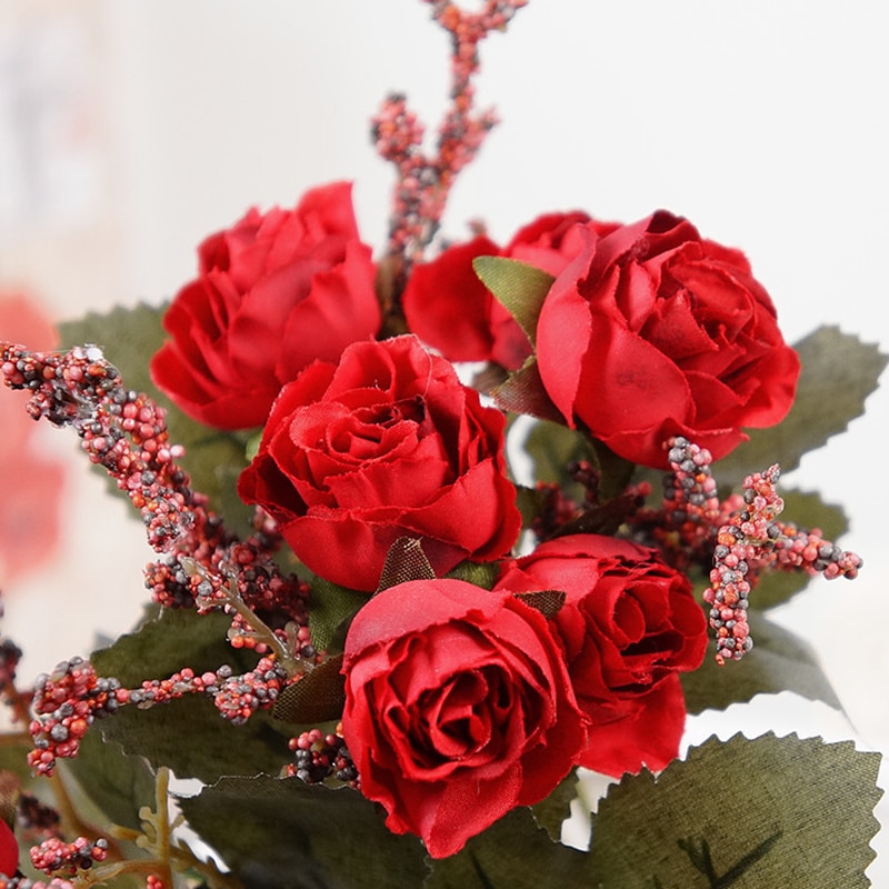 15 hoder fransk ekte ta på silke roser blomsterbukett kunstig blomsterbukett bryllup bil dekorasjon hjem dekorasjon blomster