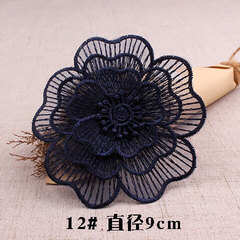 Parches bordados de encaje azul oscuro azul marino, iones para coser en ropa, apliques de mariposa y flores de Organza para ropa, pantalones vaqueros, vestido, rayas DIY: Blanco sin níquel