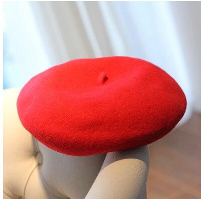 Wol Baret Hoeden Vrouwen Winter Franse Hoed Meisjes Effen Kleur Mode Herfst Winter Baret Hoed Voor Vrouwen Platte Pet Hoed vilt Baretten: Rood