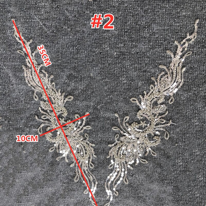 3 diseños de apliques de cuello de lentejuelas con bordado de plata, accesorios de flores para vestido de boda y Noche RS2888: 2     1Pair