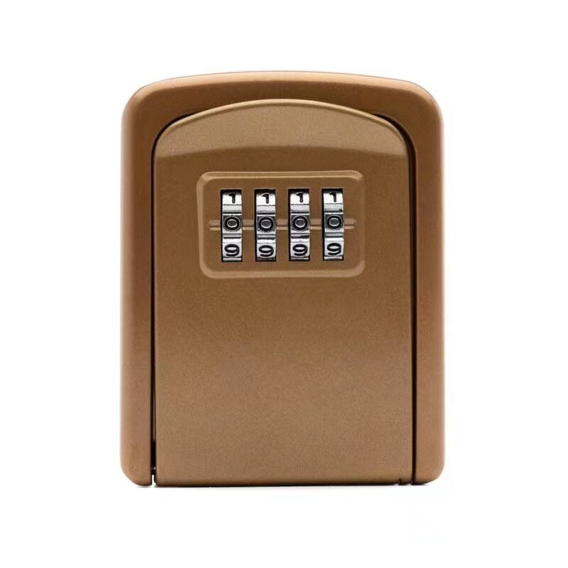 Aluminum Alloy Password Key Lock Box Storage Key Wall Mounted Key Safe Waterproof Outdoor Key Box 4-digit Password: Gold