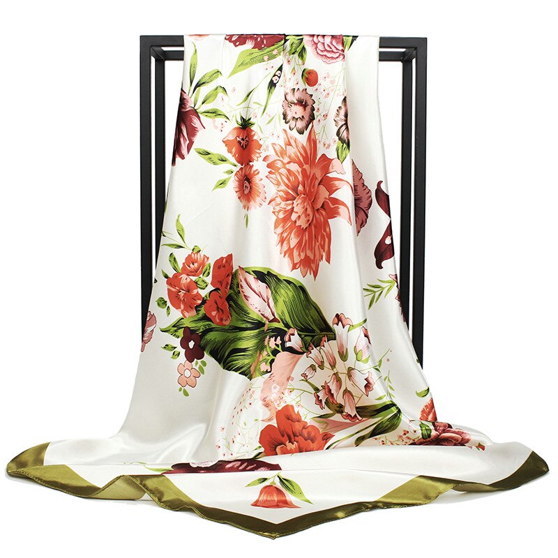 Hijab sjaal vierkant bloemenprint groot luxe merk wikkelsjaal hoofd foulard soie dames sjaals dames accessoires 90 x 90: C5
