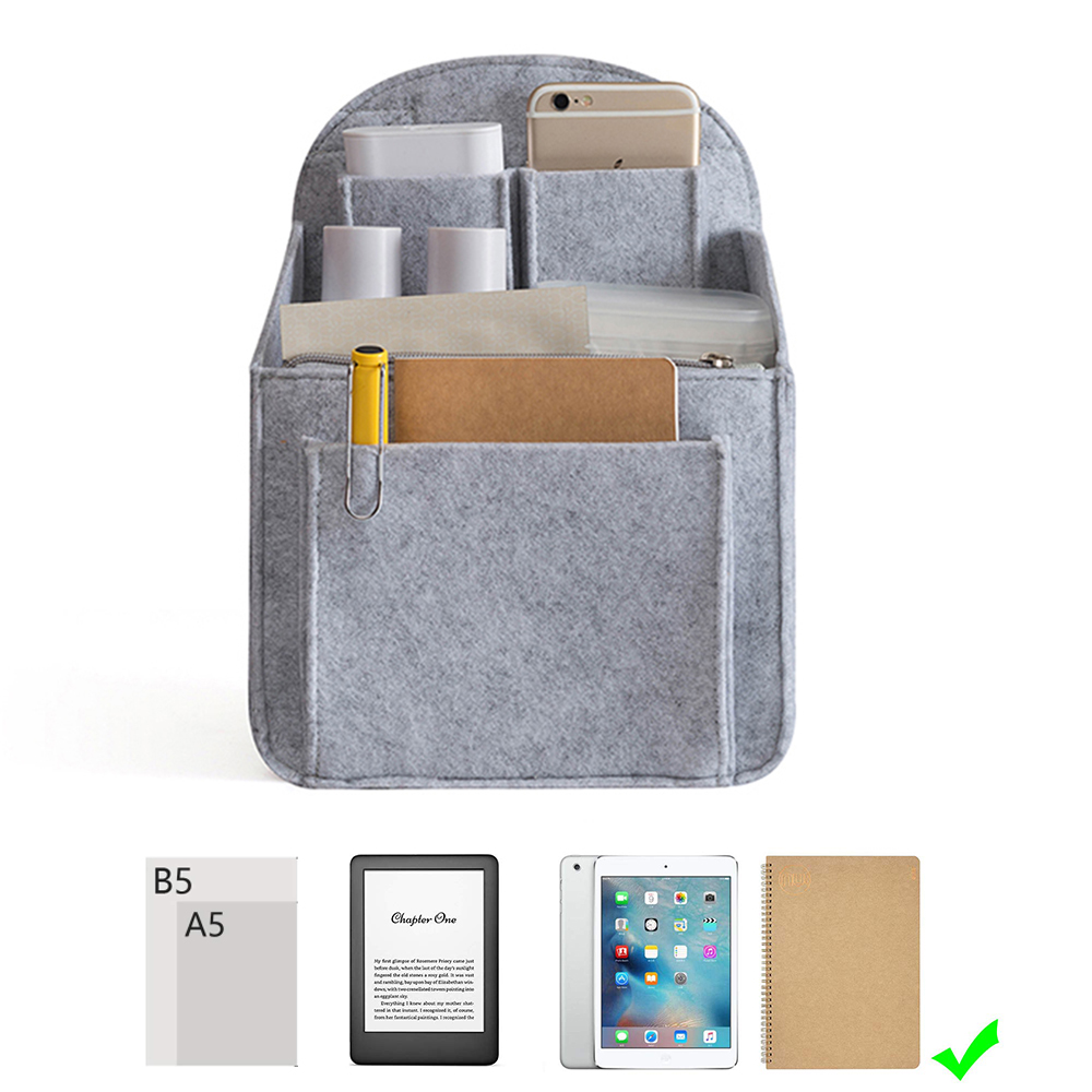 Makeup-organisator filt-indsatstaske rygsæk multi-lomme organizer-indsats makeup-kosmetiketui tote-taske håndtaske rejse-inderpung