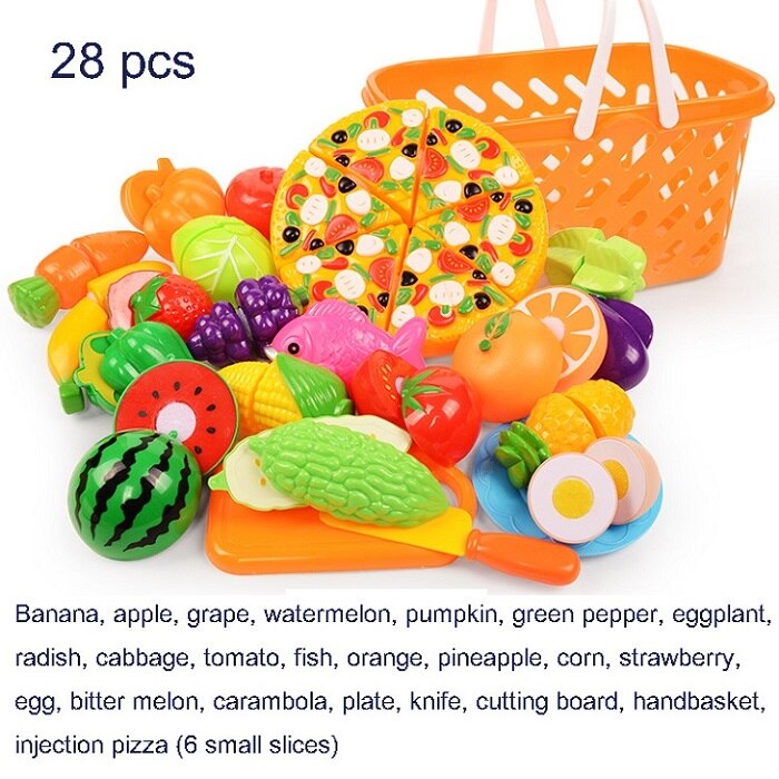 37pcs/lot Children Pretend Role Play House Toy Cutting Fruit Plastic Vegetables Food Kitchen Baby Classic Kids Educational Toys: 28 PCS