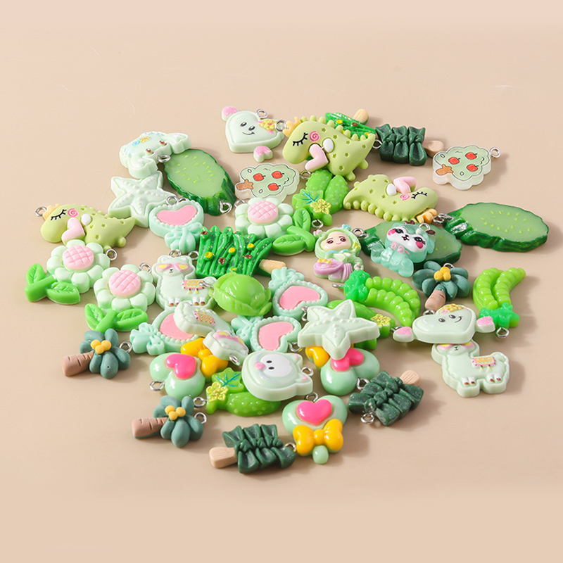 Dijes de resina con forma de corazón y Flor de Animal para pendientes, colgantes de collar hechos a mano, accesorios para hacer joyas, 10 piezas, 6 colores mezclados: Color amarillo dorado claro