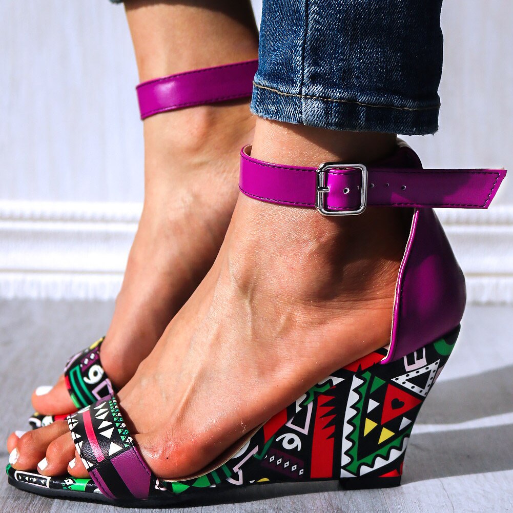 Nova marca tamanho grande 34-39 cunhas pretas impr... – Vicedeal, image size:1001x1001