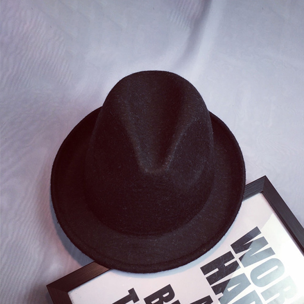 Bred fladstift sort flad kant filt jazz hat efterår vinter bowler hatte til kvinder mænd prom party cap ensfarvet gorra