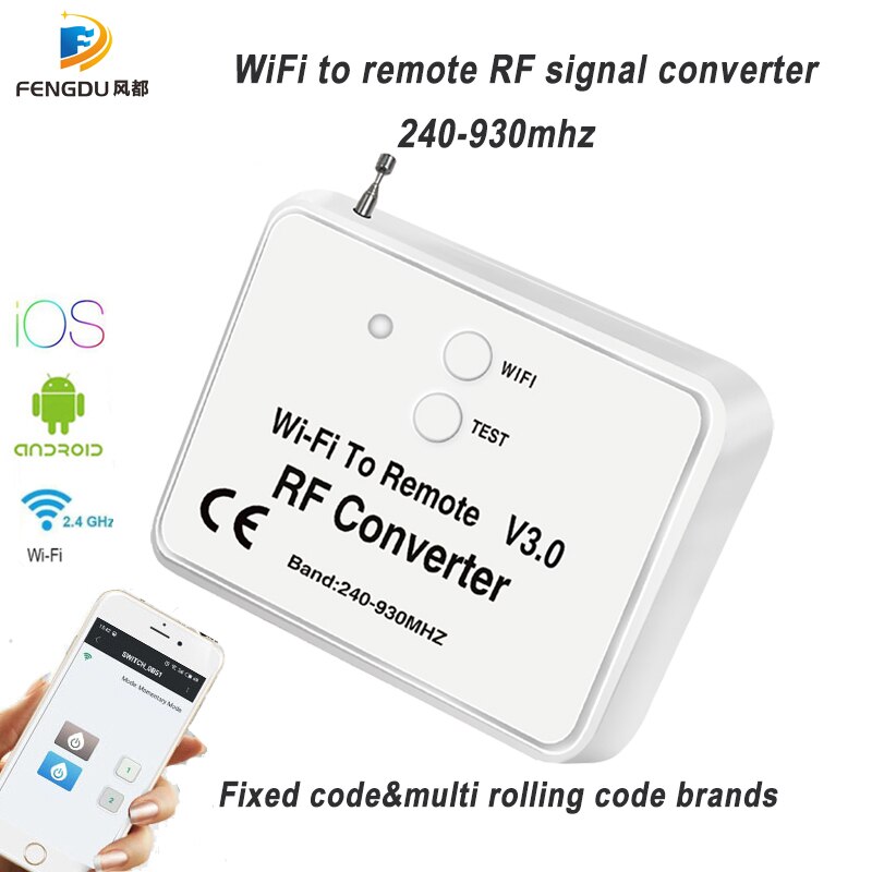Universel trådløs wifi til rf konverter telefon i stedet for fjernbetjening 240-930 mhz til smart home