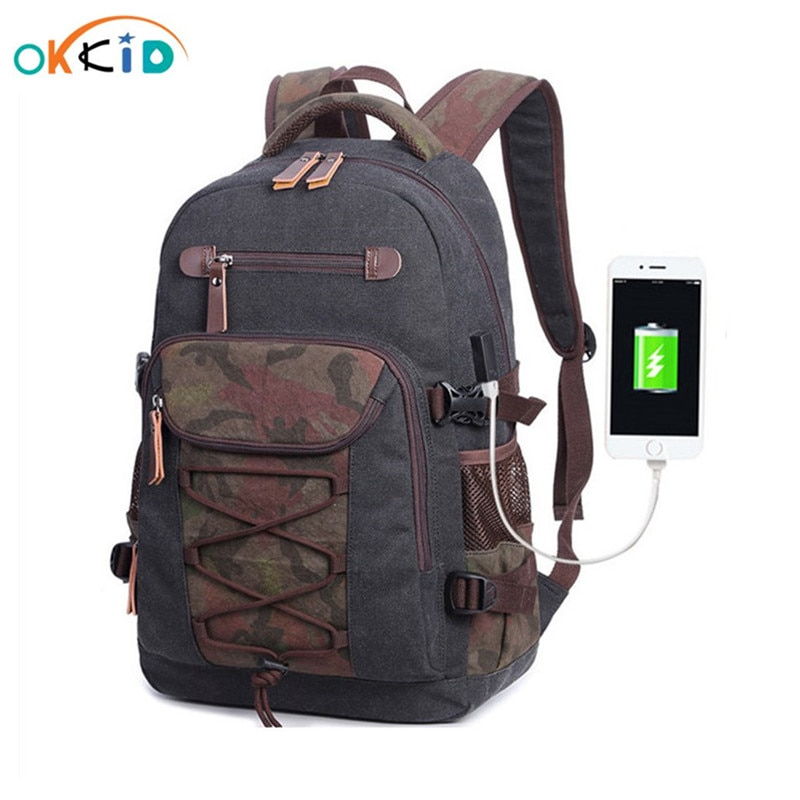 OKKID leinwand schule Rucksack für junge bagback freundlicher zurück Pack Schüler bookbag schule taschen für Teenager jungen männer große reise Rucksack