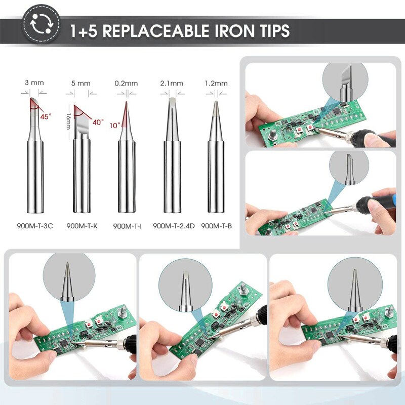 Handskit 110V/220V 90W Digitale Elektrische Keramische Heatersoldering Ijzer Kit Temperatuur Verstelbare Met 5 Tips Lassen gereedschap