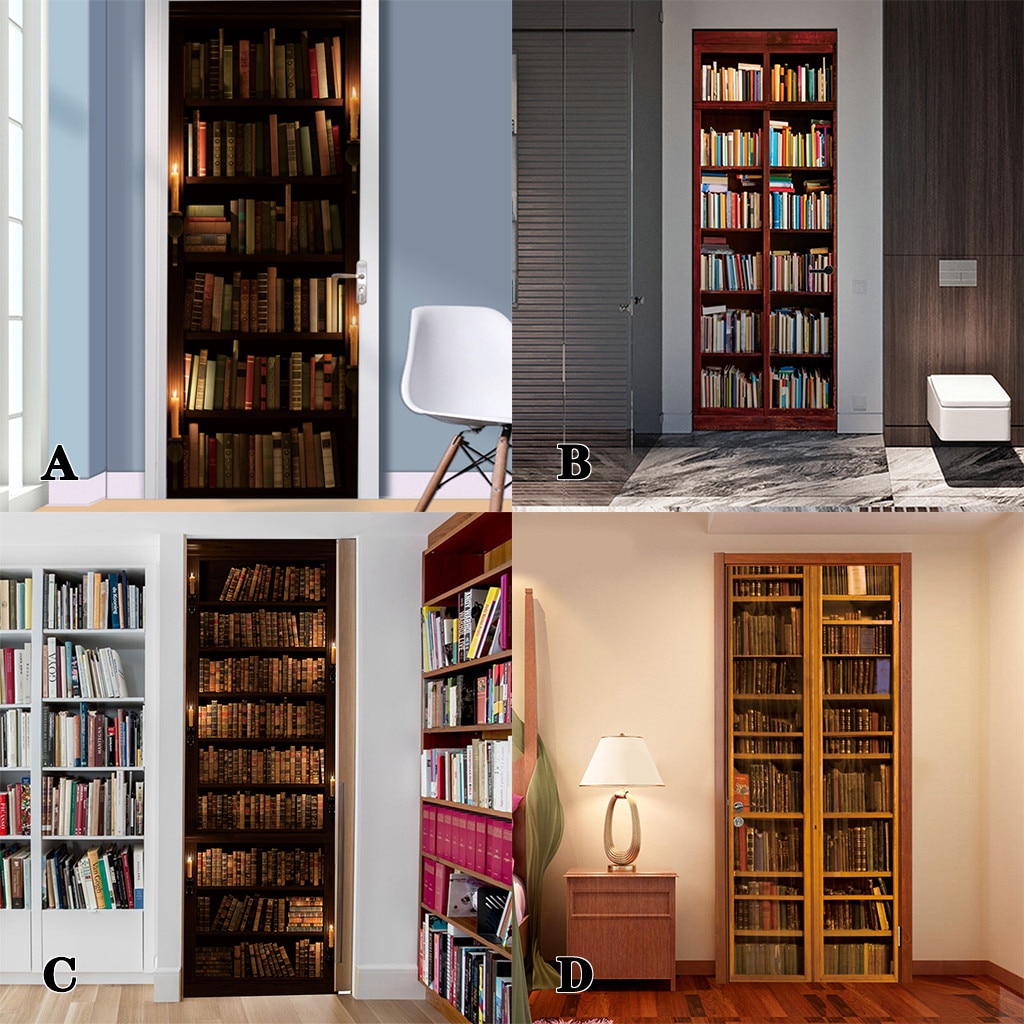 Bookshelf Bookcase Stereo Door Stickers Removable Waterproof Self-adhesive Wall Stickers Bedroom DIY Wallpaper Sticker 19Dec23