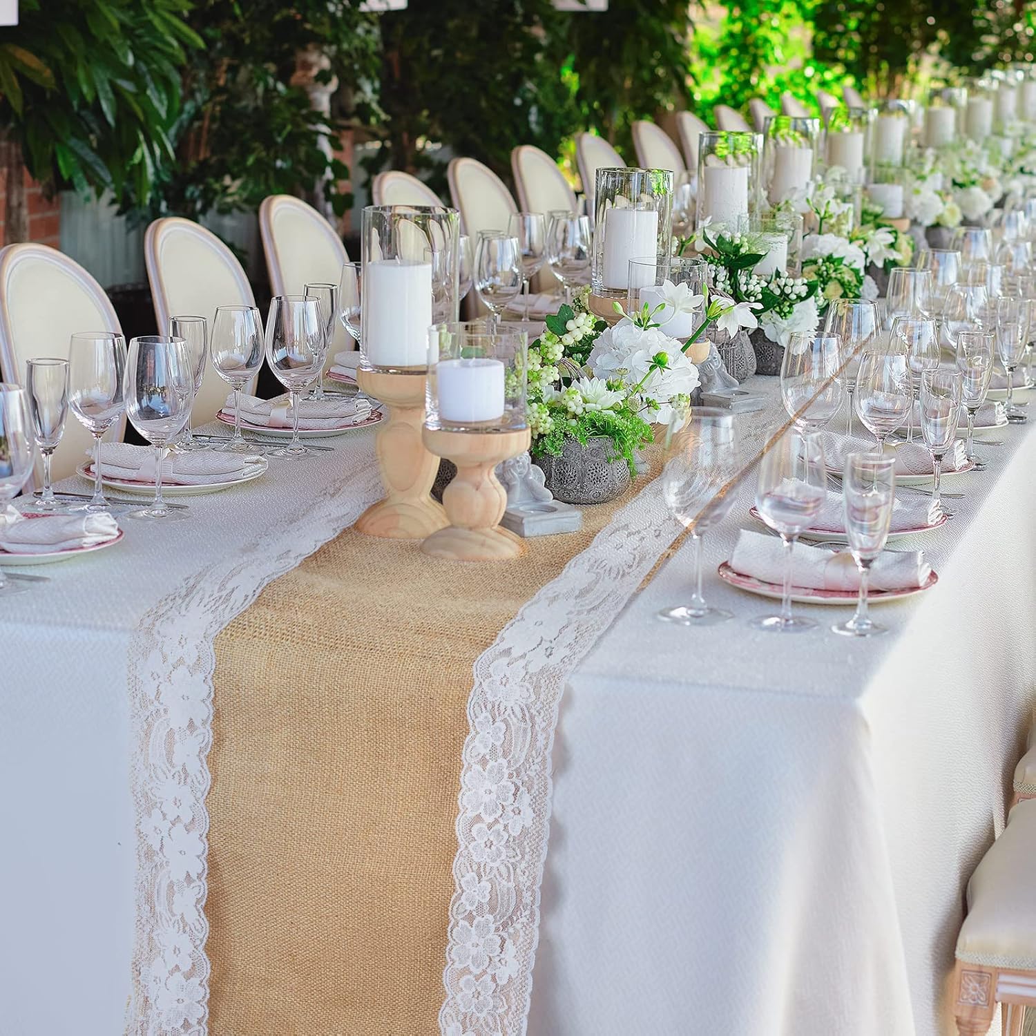 Burlap Table Runners White Lace Table Runner Rustic Country Wedding Decor Vintage Romantic Table Cloth Home Table Decor