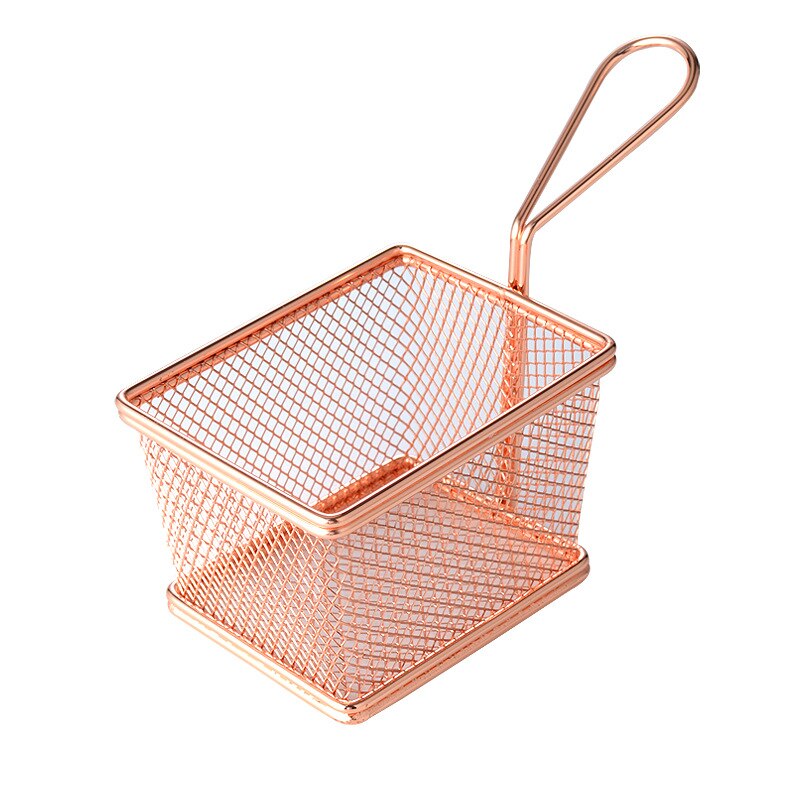 Mini French Deep Fryers Basket Net Mesh Fries Chip Kitchen Tool Stainless Steel Fryer Home Mini French Fries Baskets Strainer: Rose gold B