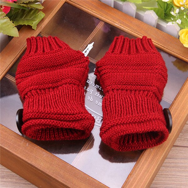 Vinterhandsker kvinder efterår vinterstrikkede vanter handsker uden fingre ensfarvet knap fingerløse handsker: Rød