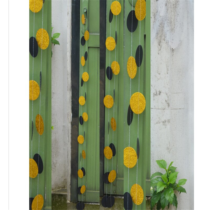 Wedding Birthday Party Decor Streamers 10FT Black White Gold Glitter Circle Polka Dots Paper Garland Streamers Party Decor