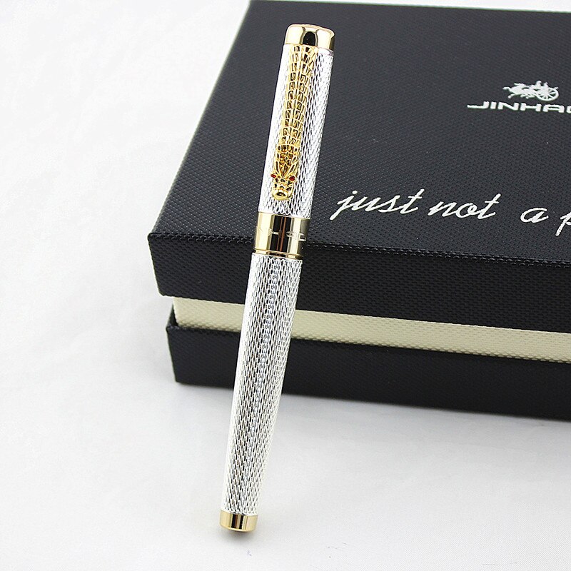 JINHAO-plumas estilográficas de lujo, plumas cuadradas doradas brillantes de dragón, línea de barril, punta mediana, nuevas: A / Medium Nib 0.5MM