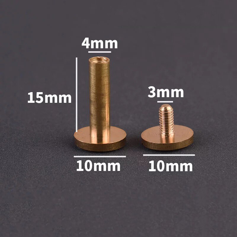 Tornillos de encuadernación de latón macizo, remaches de clavos para álbum de fotos, tachuelas artesanales de cuero, sujetadores de billetera de cinturón, tapa de 10mm, 10 Uds.: 10mm x 15mm