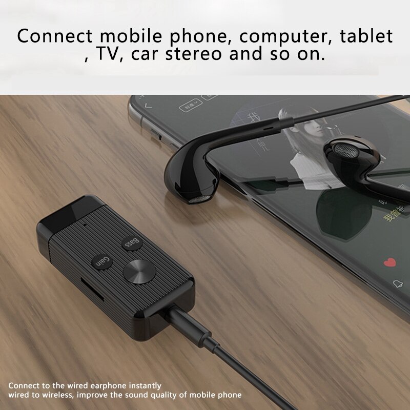 Bluetooth Audio Receiver Bluetooth Adapter, Tf Hifi Aux 3.5 Jack Bass Gain Ruisonderdrukking Auto Bluetooth Ontvanger