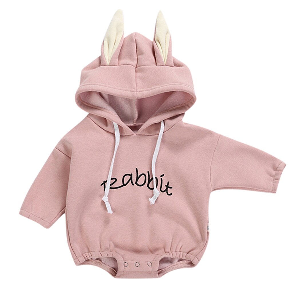 Baby kleding Todder Kid Meisje Jongen Konijn Brief Sweatshirt Tops Romper Trui Winter kleding voor baby kostuum kinderkleding: Roze / 18m