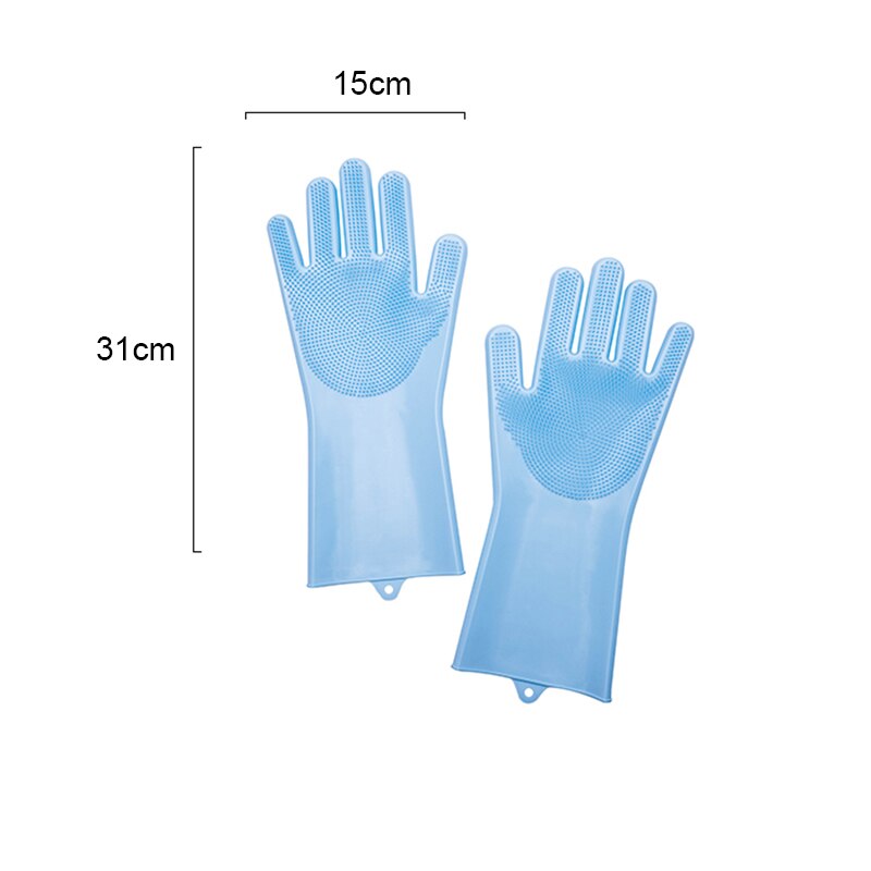 Guantes de esponja para limpiar platos, de silicona, mágicos, multifunción, 1 par, goma de lavado de silicona, guantes para fregar para limpieza de cocina: Azul