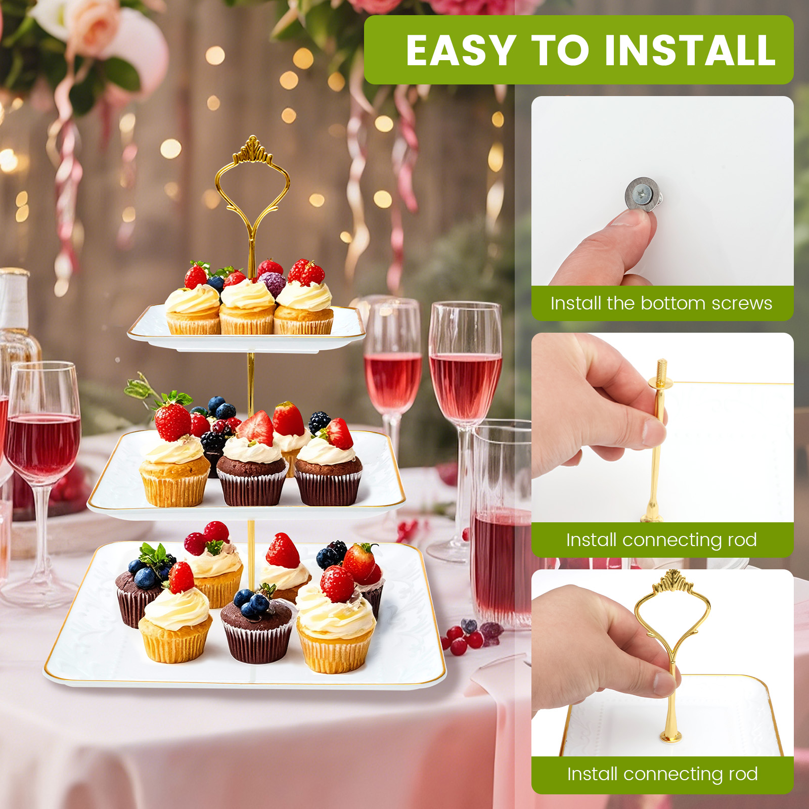 3-Tier Cupcake Stand Cake Cupcake Display Toren Meerlaags Fruitschaal Cupcake Rek Serveren Dessert Houder Bruiloft Decor