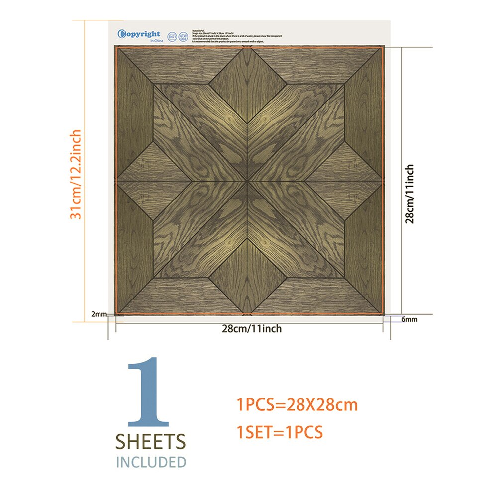 Wood Pattern Wall Tile Stickers Waterproof Retro Pattern Tile Floor Stair Sticker Bathroom Kitchen Decoration: I