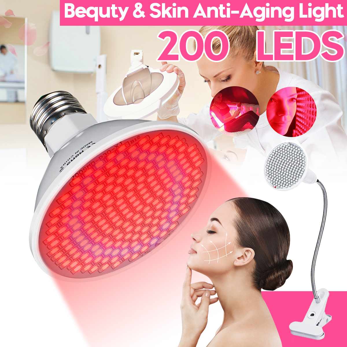 200 LEDs 45W Anti Aging Red LED Light Therapy Deep 660nm and Near Infrared 850nm Red Grow Light for Full Body Skin Pain Relief