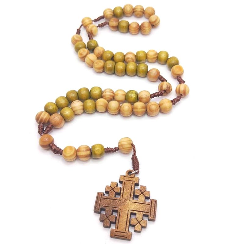 Jezus Houten Gebed Kralen 10mm Rozenkrans Kruis Ketting Hanger Geweven Touw Ketting Kerk Supplies Sieraden Accessoires 72XF