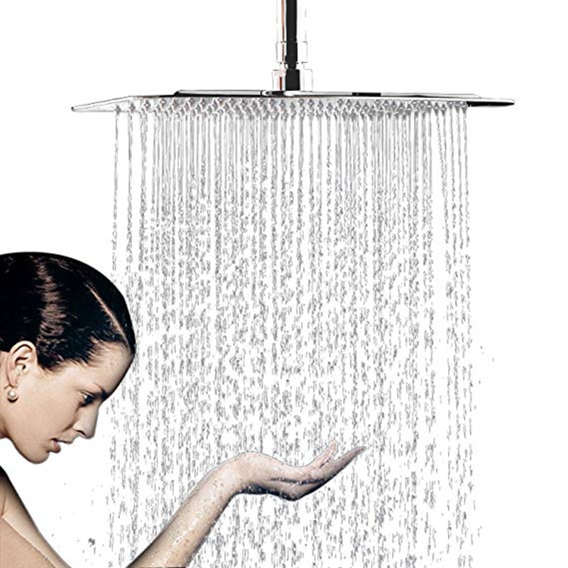SHBSHAIMY Chrome 20'' Square Rainfall Bathroom Shower Head Set Brass 10 12 16'' Ceiling Mounted Bathtub Shower Head