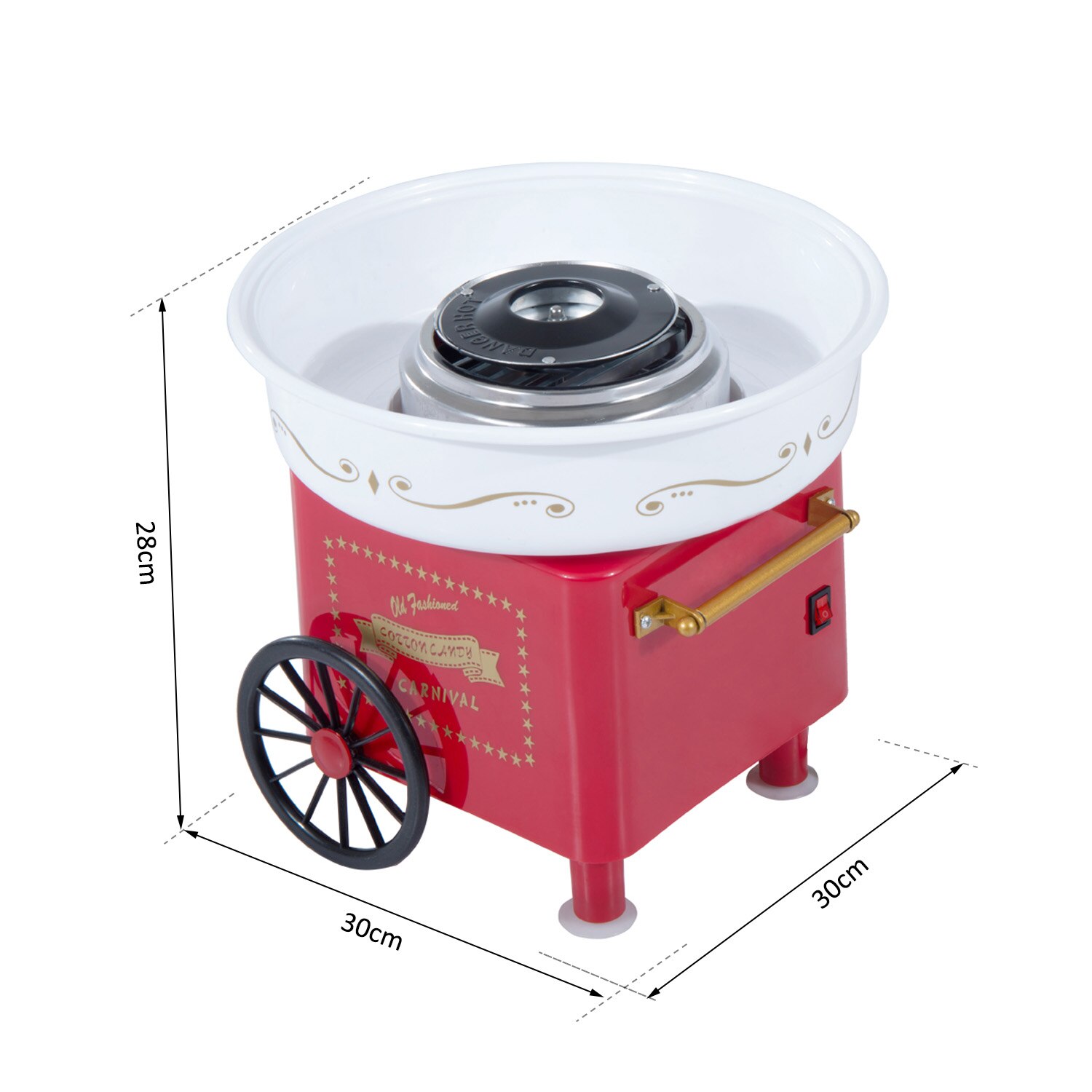 HOMCOM Maquina de Algodon de Azucar Electrica Estilo Retro Infantil 450W Cotton Candy Machine 30x30x28cm