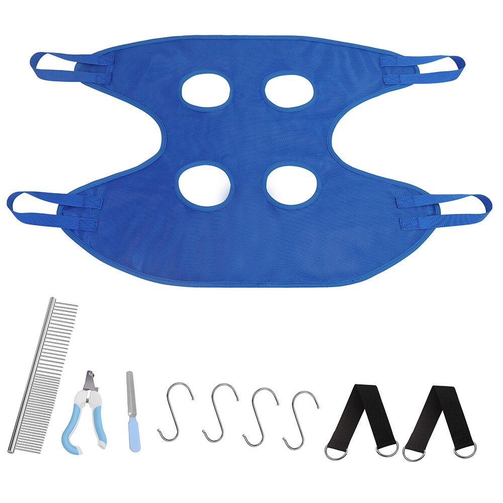 Hamaca de aseo para mascotas, arnés colgante para gatos y perros, Kit de suministros para mascotas con recortador de peine para gatos y perros, lavado de baño: Blue Set / Bear weight 15-18kg